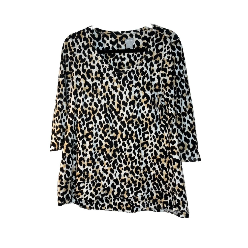 Chicos Luxe Layers Modal Leopard Animal Print Cheetah blouse  1 Top M 6 8